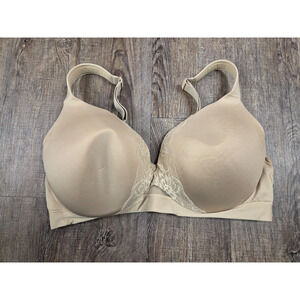 Cacique Lightly Lined Plunge Bra 42DDD Solid Beige Tan Underwire